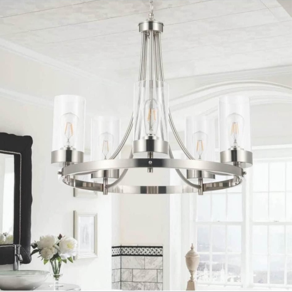 Elegant Silver Chandelier with Glass Shades